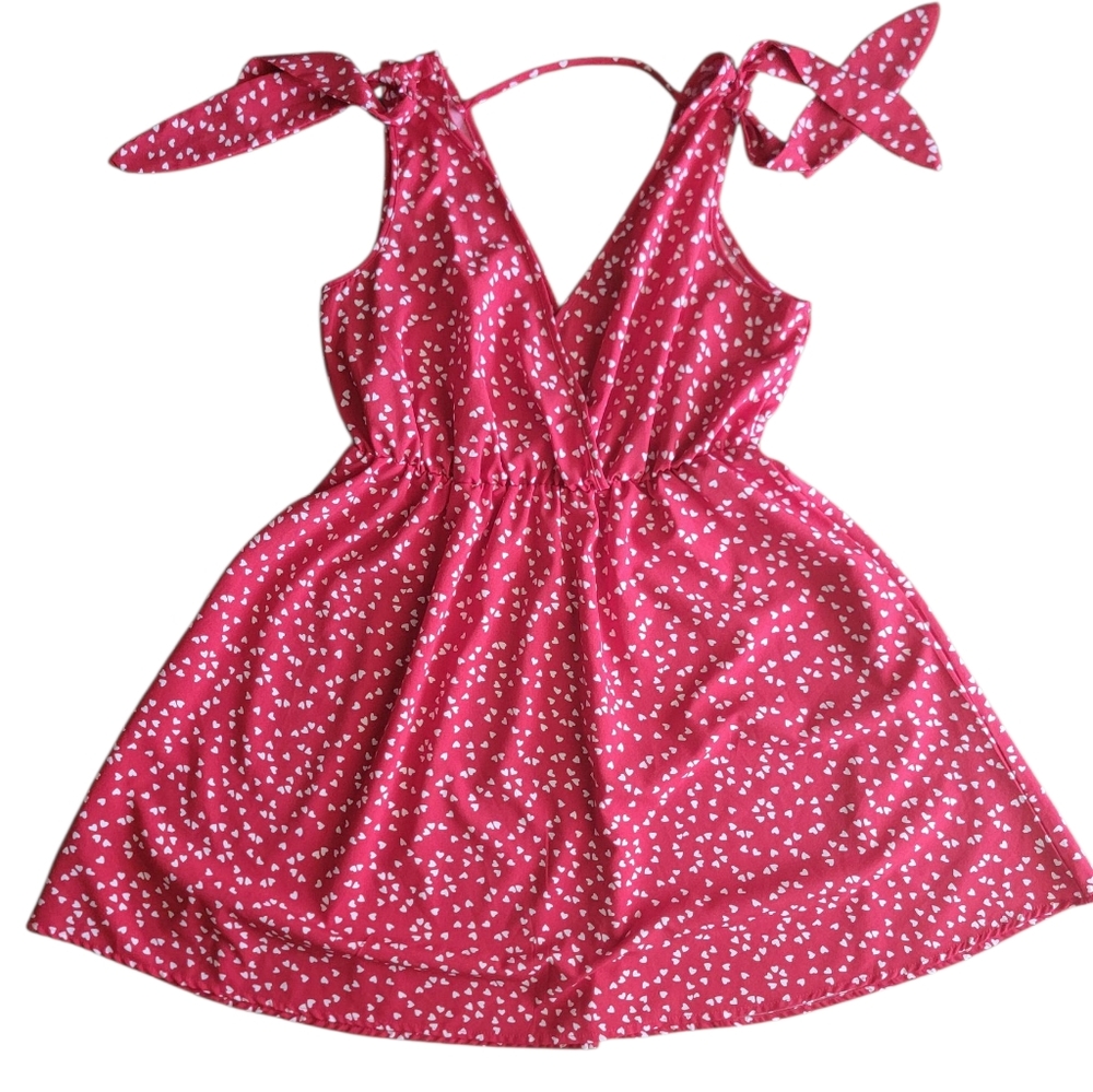 Shein Curve | Plunging Neck Red Dress With Confetti White Hearts